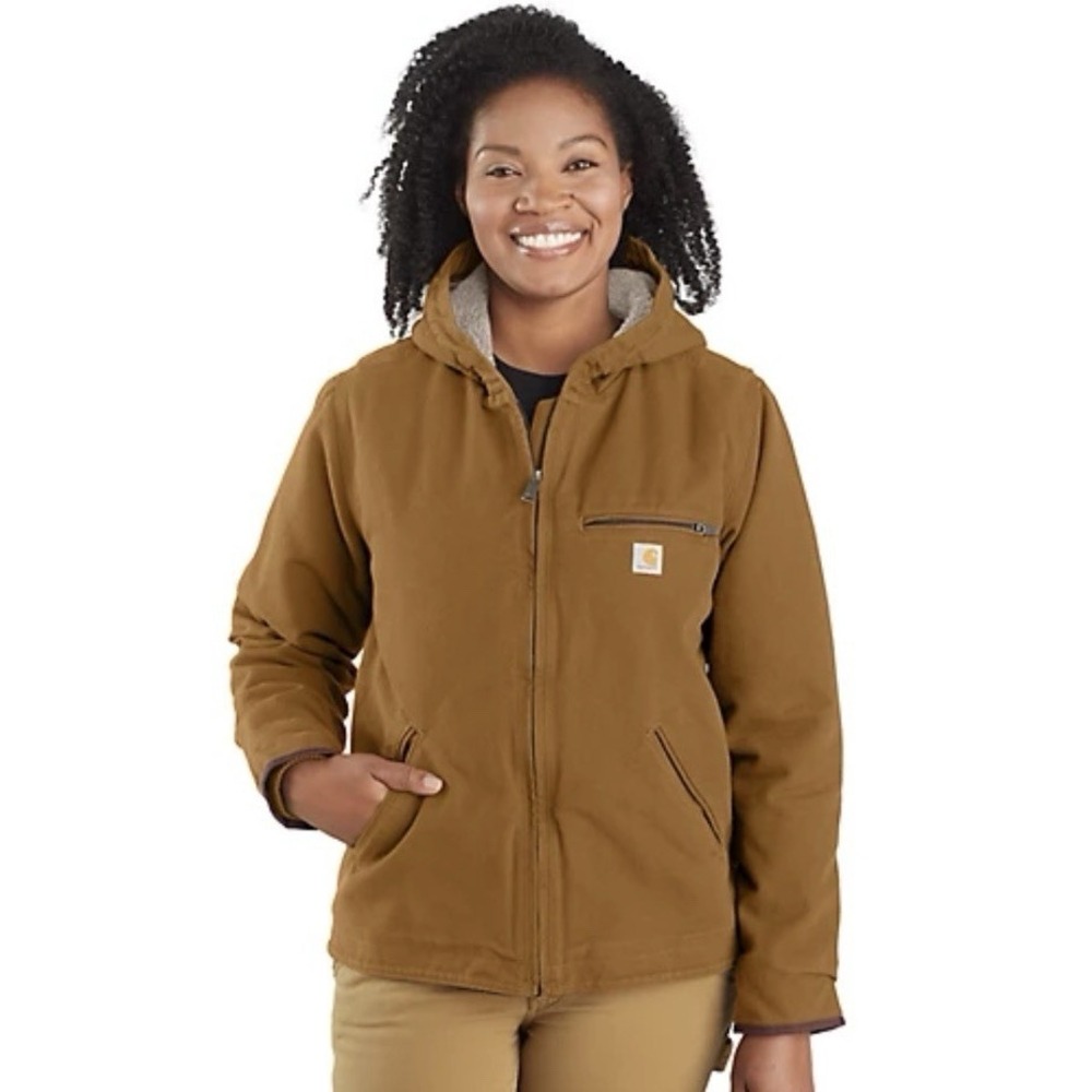 NEW Carhartt Sherpa-Lined Duck Jacket Women's Small Loose Fit Coat 104292-BRN